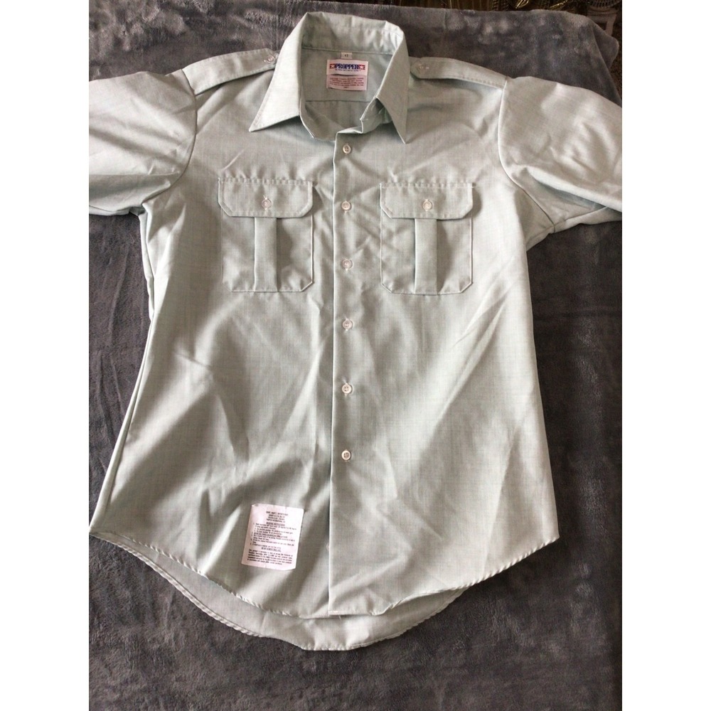 Propper Mens Short Sleeve Shirt Size 17‎ Light Green Button Up Pockets Military